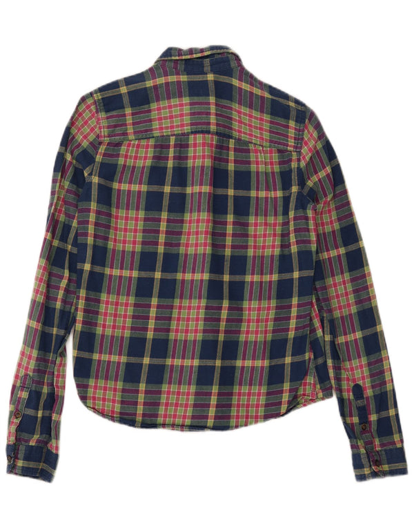 Hollister Womens Flannel Shirt UK 10 Small Navy Blue Check Cotton