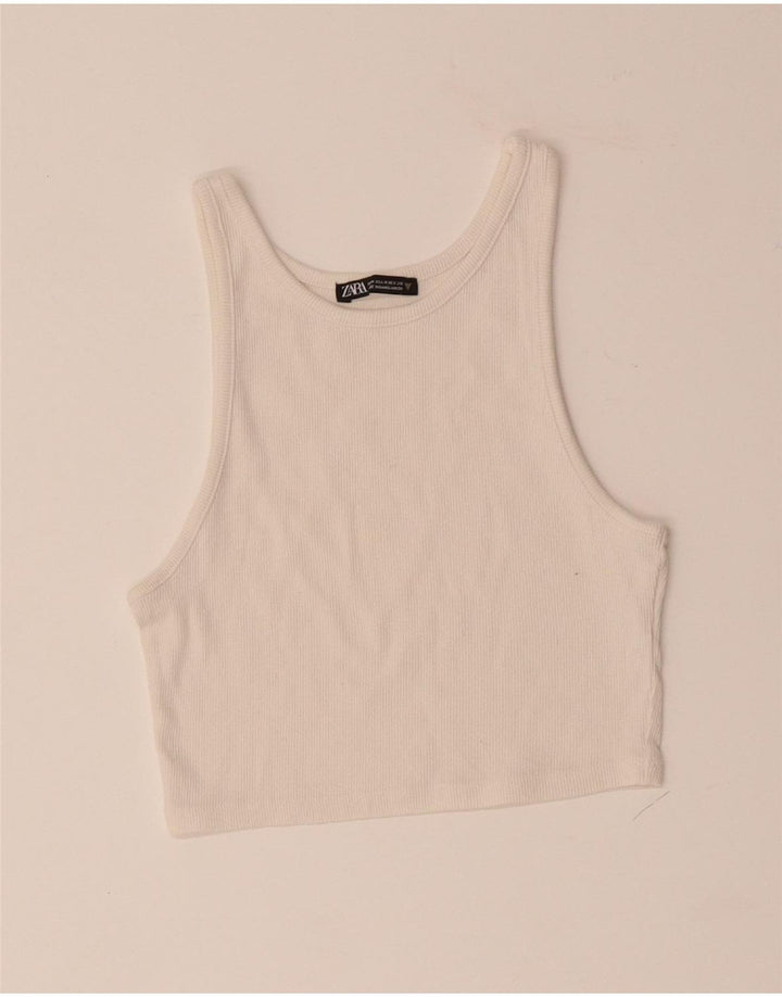 ZARA Womens Crop Vest Top UK 12 Medium White Cotton