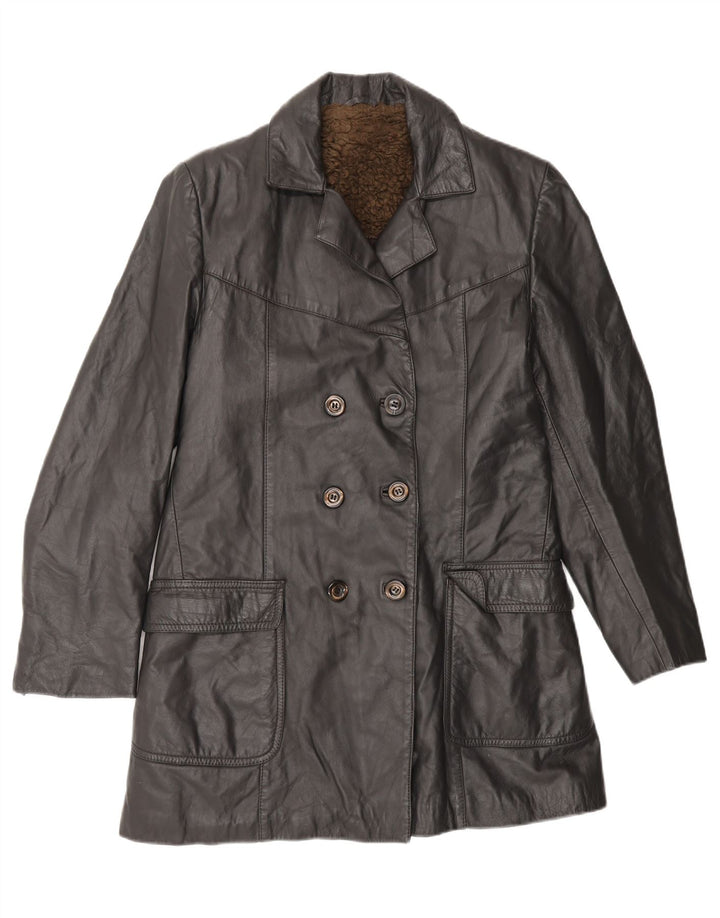 ANFOR Womens Double Breasted Leather Coat IT 50 XL Black Leather Vintage Anfor and Second-Hand Anfor from Messina Hembry 