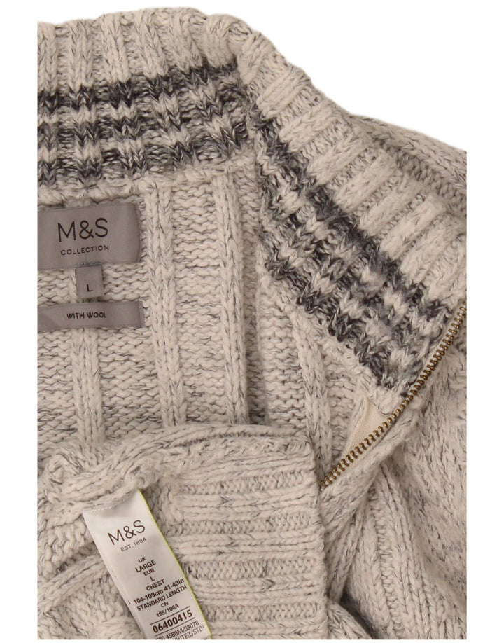 Marks & Spencer Jersey con cuello y cremallera para hombre, acrílico moteado gris grande