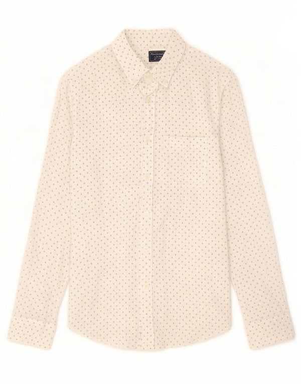 Camisa Abercrombie & Fitch Hombre Lino geométrico blanco mediano