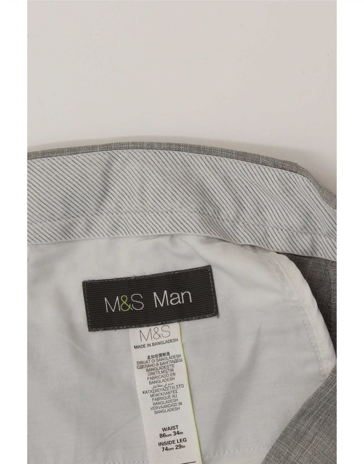 Marks & Spencer Pantalón de traje con pinzas para hombre W32 L29 Poliéster gris