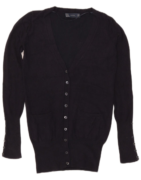Zara Mujer Cárdigan Suéter UK 10 Small Azul Marino Rayón