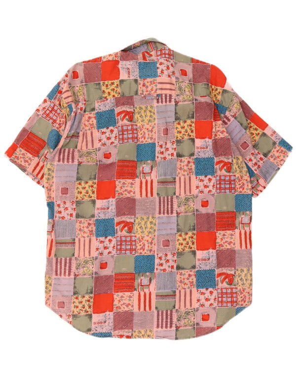 Camisa vintage de manga corta para hombre XL Algodón patchwork multicolor