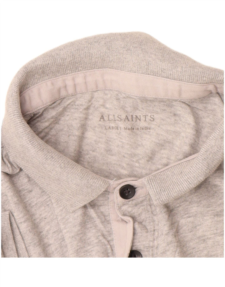 All Saints Polo para hombre de algodón moteado gris grande