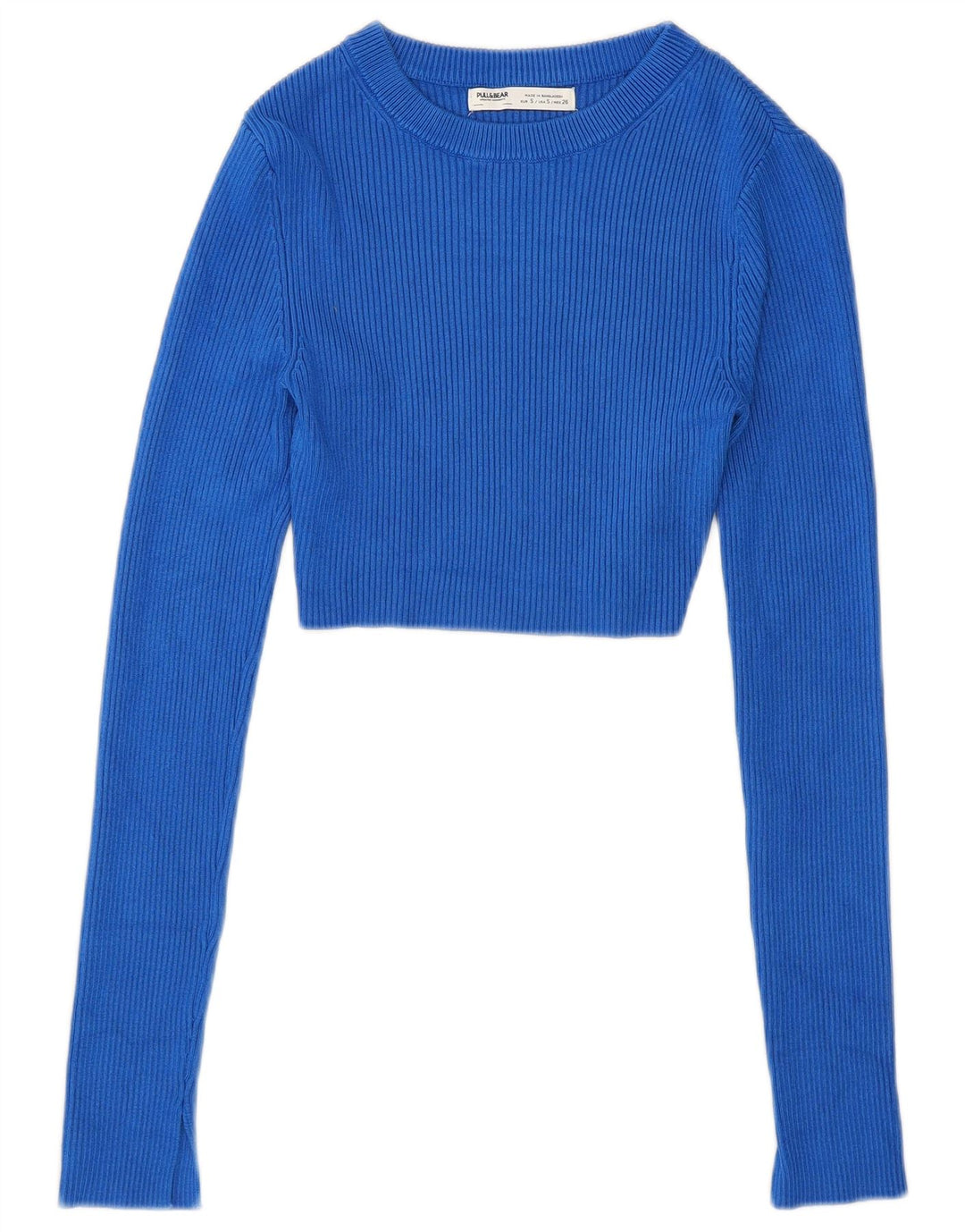 Pull & Bear Suéter corto con cuello barco para mujer UK 8 Small Azul