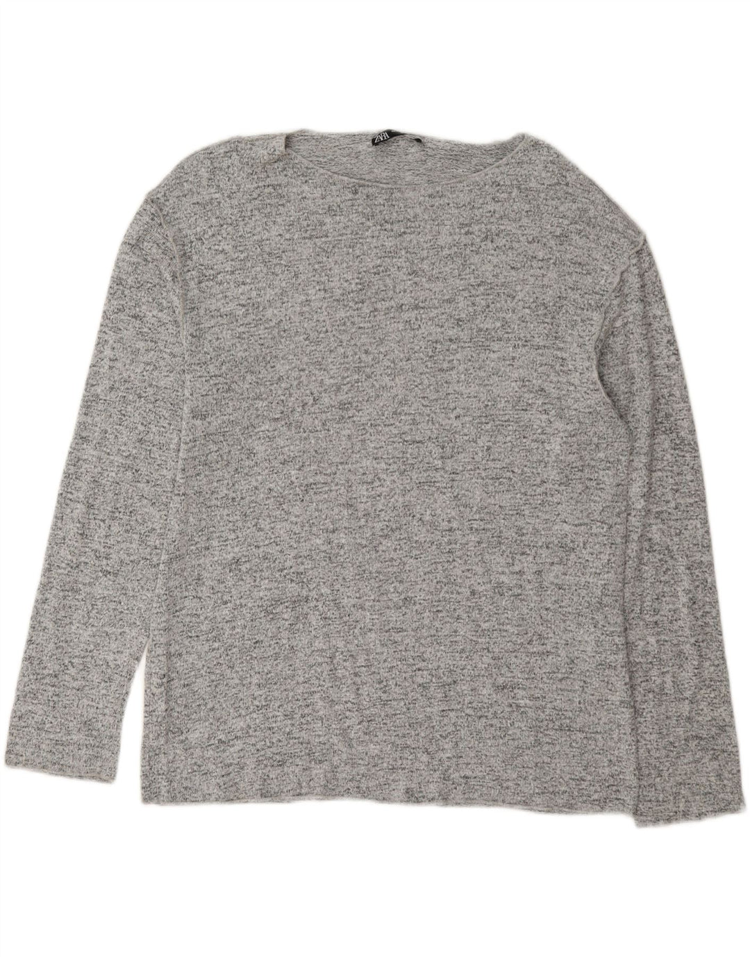 Zara Mujer Top Manga Larga UK 44 Viscosa Moteada Gris Medio