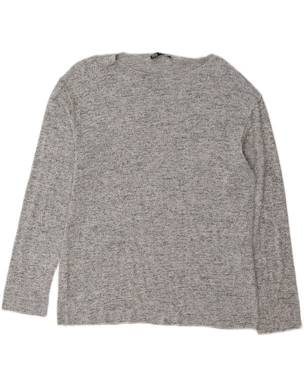 Zara Mujer Top Manga Larga UK 44 Viscosa Moteada Gris Medio