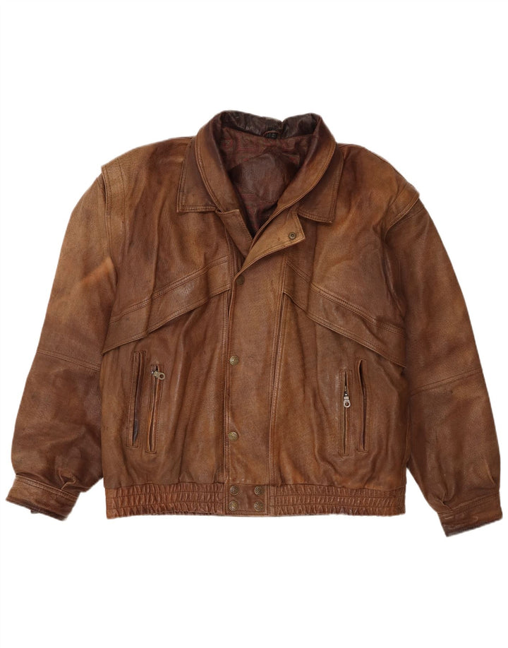 Vintage chaqueta de cuero para hombre Reino Unido 44 2XL cuero marrón