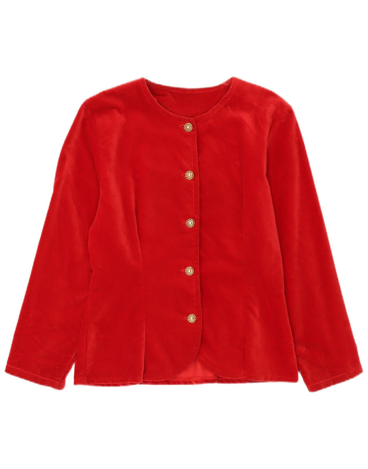 Vintage mujer 5 botones terciopelo Blazer chaqueta Reino Unido 10 pequeño algodón rojo