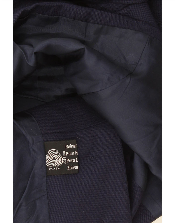 Vintage mujer crop 4 botón Blazer chaqueta Reino Unido 10 pequeña lana azul marino