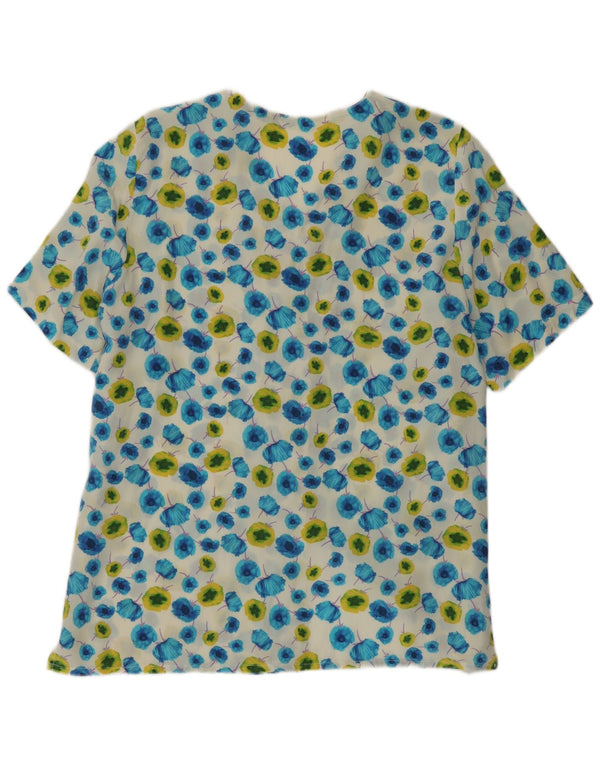Vintage mujer camisa de manga corta blusa Reino Unido 16 grande multicolor floral