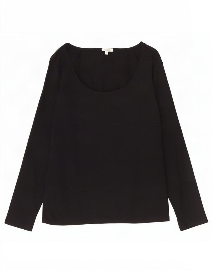 Jigsaw Mujer Top Manga Larga UK 10 Pequeño Algodón Negro