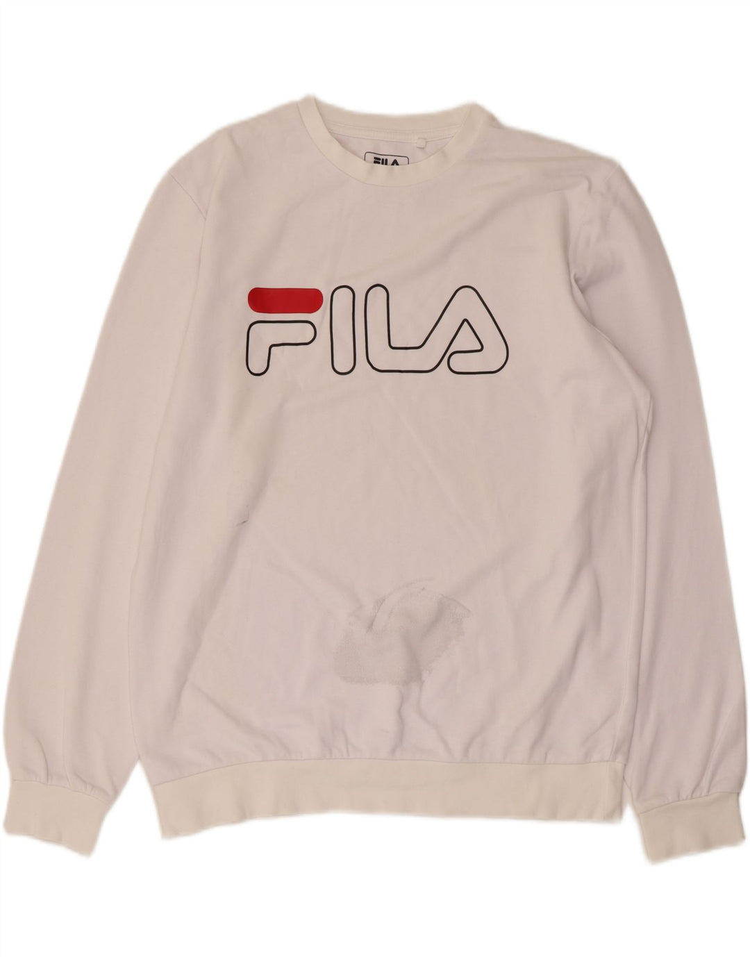 FILA Hombre Sudadera Gráfica Jersey Grande Algodón Blanco