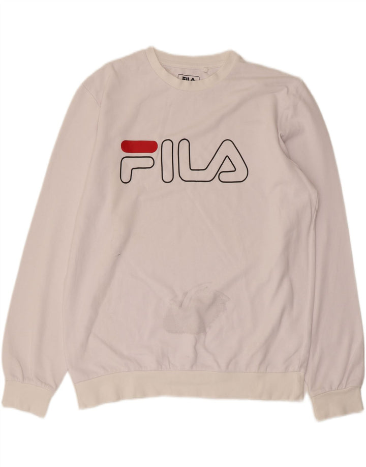 FILA Hombre Sudadera Gráfica Jersey Grande Algodón Blanco