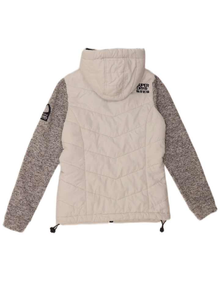 Superdry Mujer Chaqueta Acolchada Con Capucha UK 8 Small Blanco Colorblock