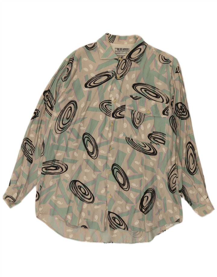 Vintage hombres patrón abstracto camisa medio algodón multicolor