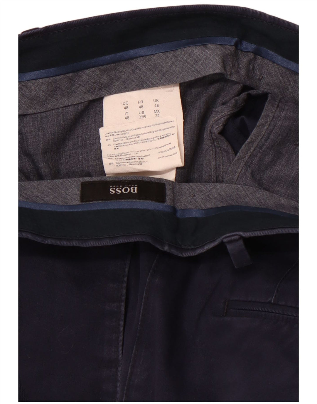 HUGO BOSS Pantalón chino recto para hombre IT 48 Medium W34 L32 Azul marino