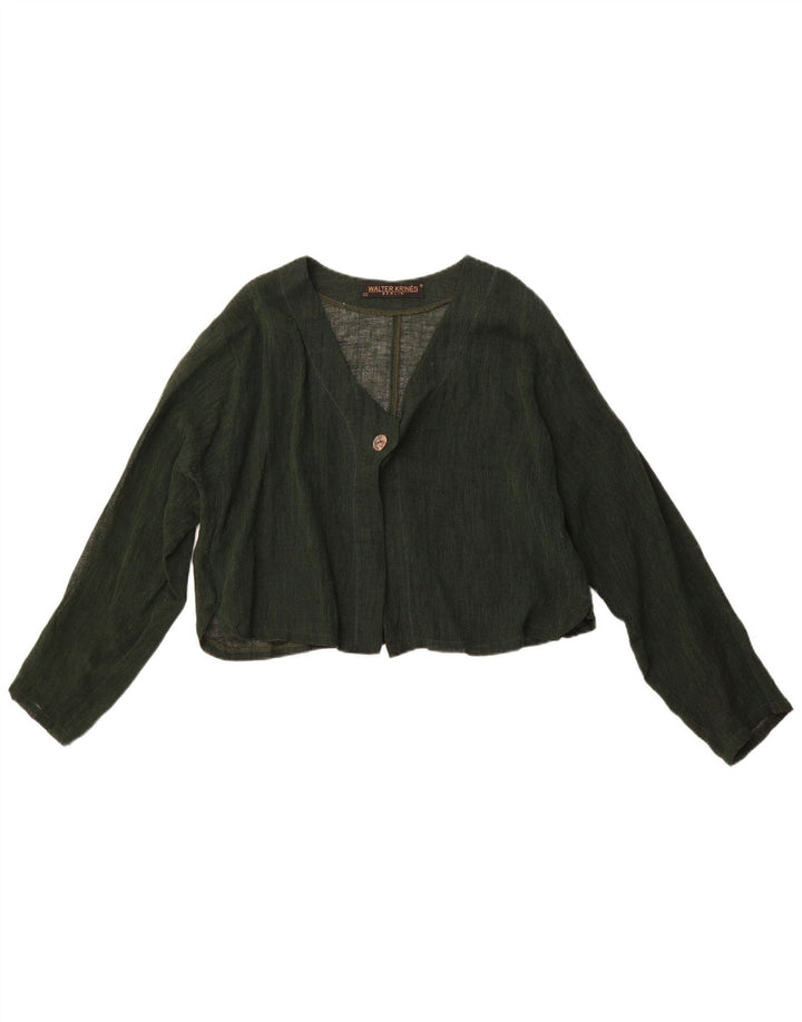 VINTAGE Mujer Crop Cardigan Top Reino Unido 16 Algodón Verde Grande