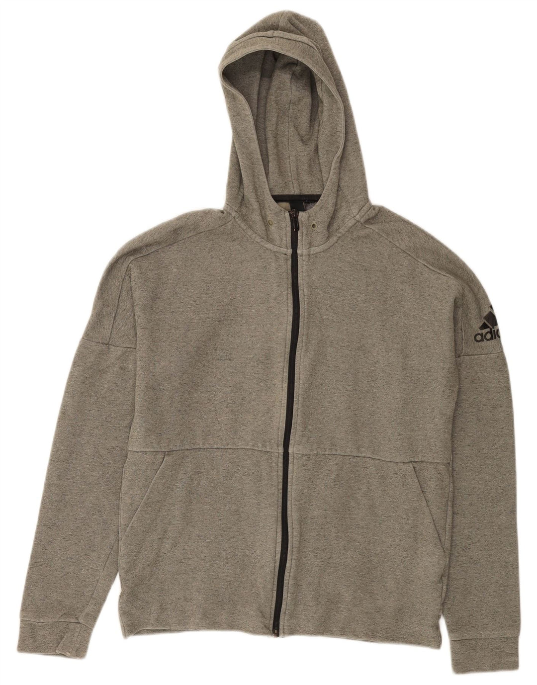 Adidas - Sudadera con capucha y cremallera para hombre, algodón gris medio