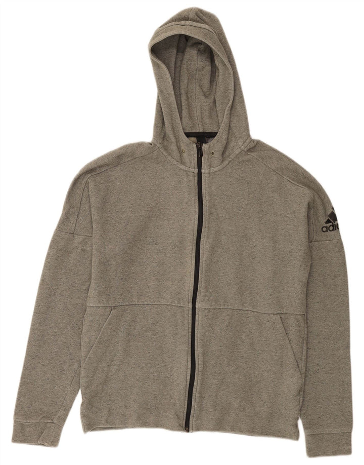 Adidas - Sudadera con capucha y cremallera para hombre, algodón gris medio