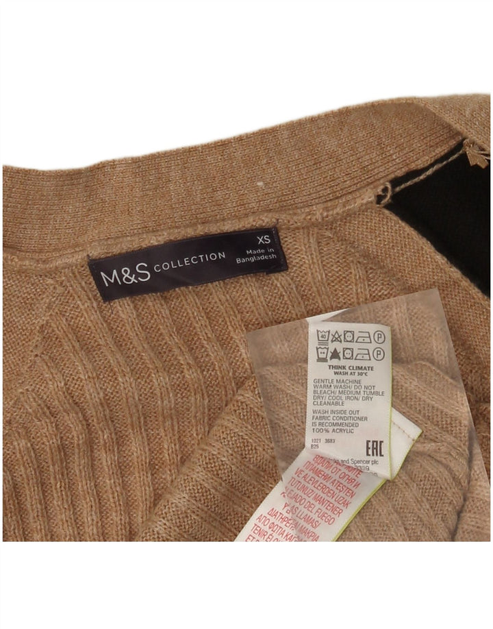 MARKS & SPENCER Suéter tipo cárdigan abierto para mujer UK 6 XS Beige Colorblock