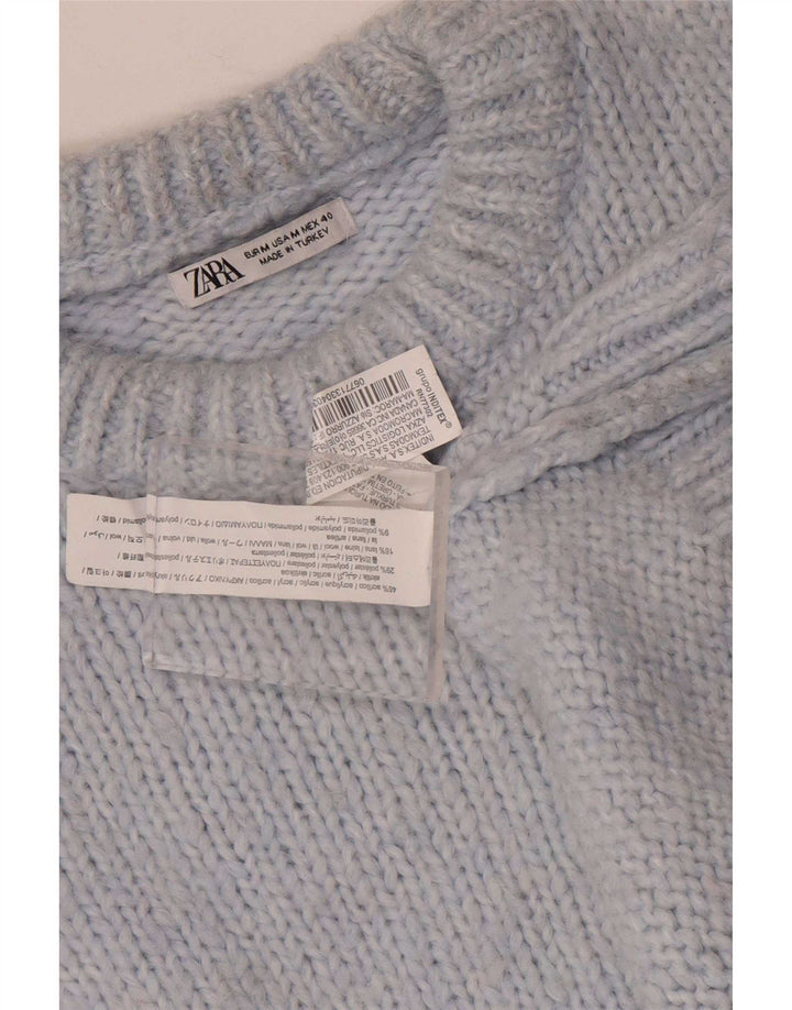 Zara Mujer Jersey De Cuello Redondo De Gran Tamaño UK 44 Acrílico Azul Medio
