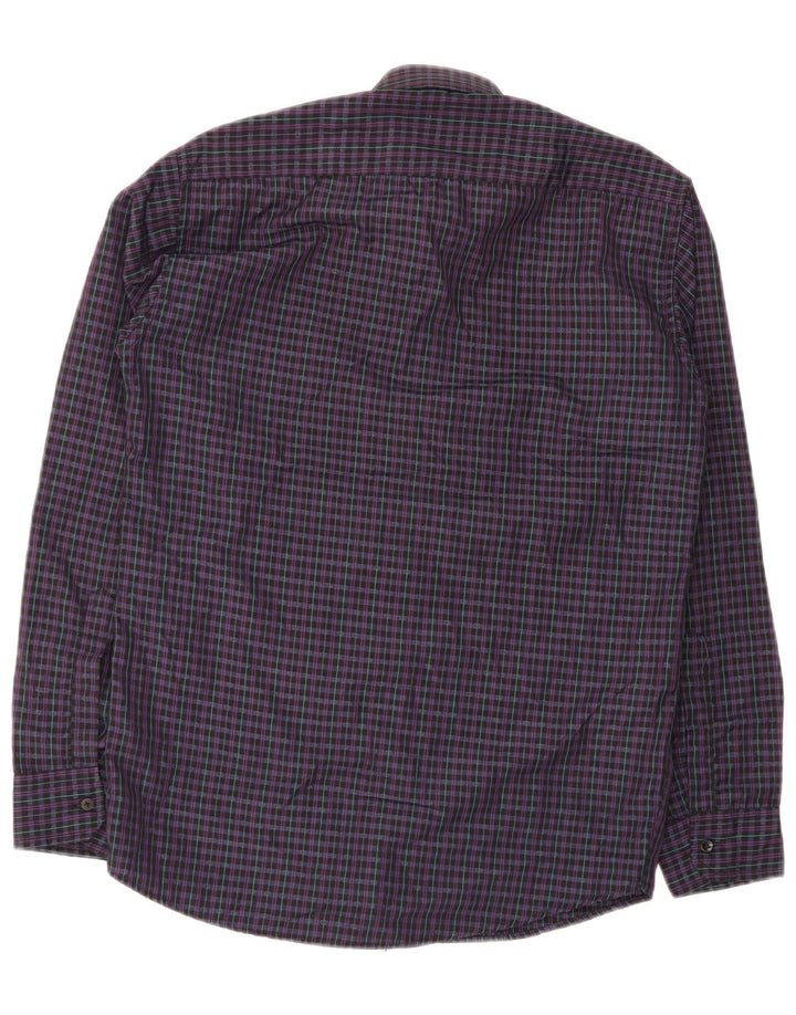 Pierre Cardin Camisa de corte regular para hombre Talla 15 Cuadros morados medianos