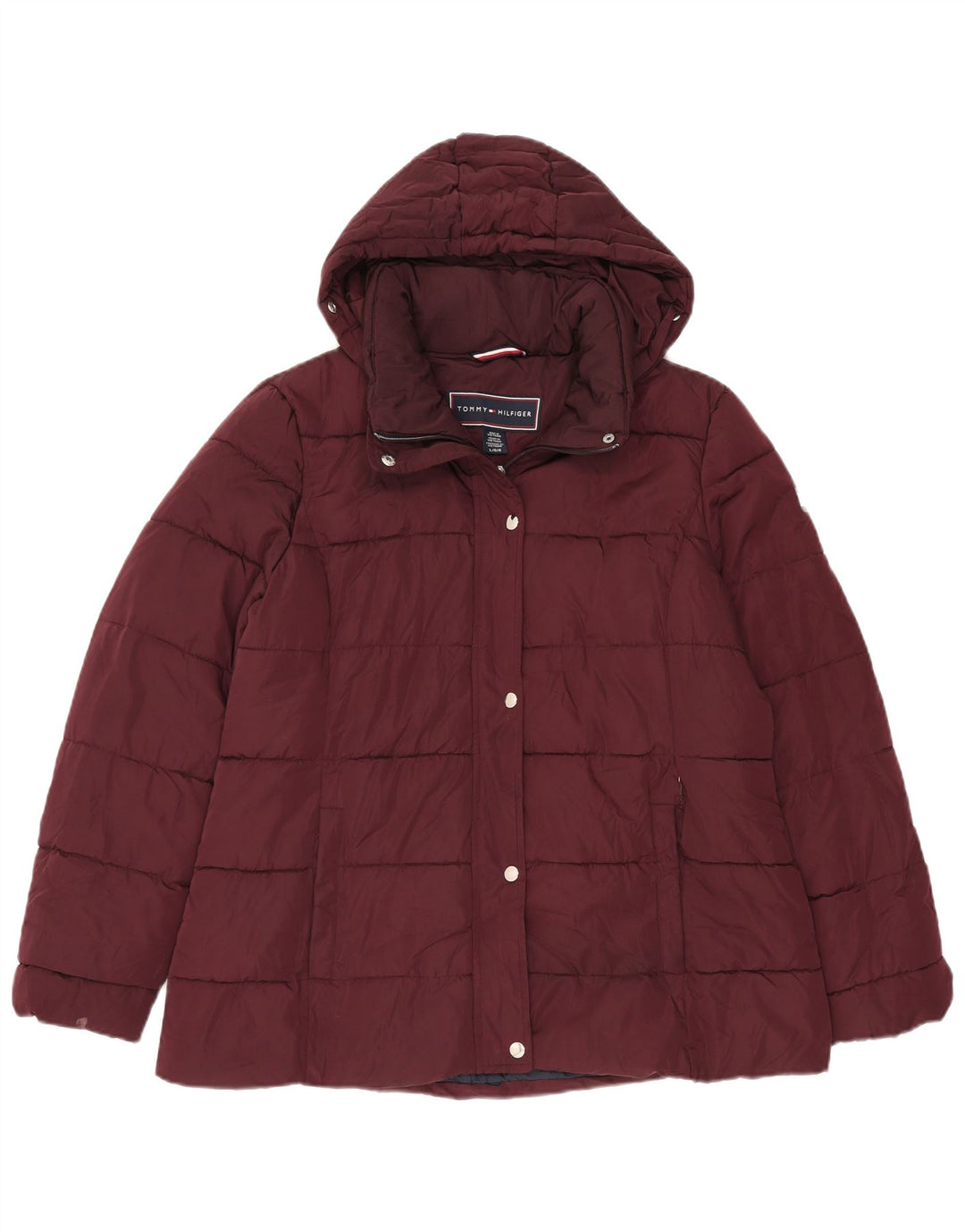 Tommy Hilfiger Chaqueta acolchada con capucha para mujer UK 46 Grande Poliéster burdeos