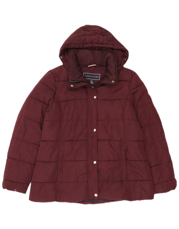 Tommy Hilfiger Chaqueta acolchada con capucha para mujer UK 46 Grande Poliéster burdeos