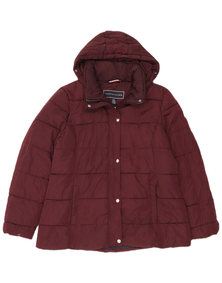 Tommy Hilfiger Chaqueta acolchada con capucha para mujer UK 46 Grande Poliéster burdeos
