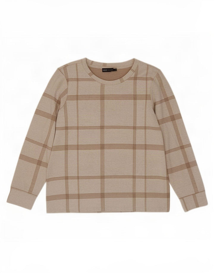 Marks & Spencer Top para mujer de manga larga UK 42 Poliéster a cuadros beige medio