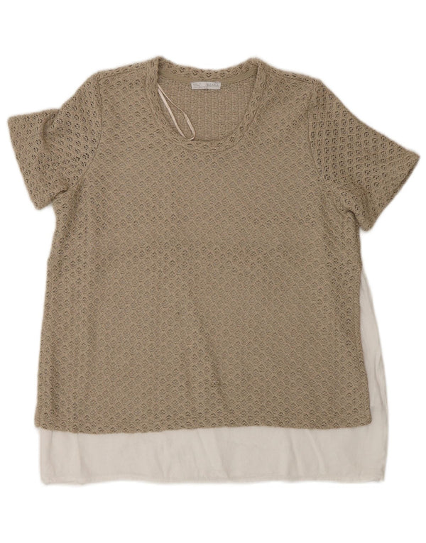 Zara Mujer Blusa De Ganchillo Top UK 42 Medio Beige Colorblock Poliéster