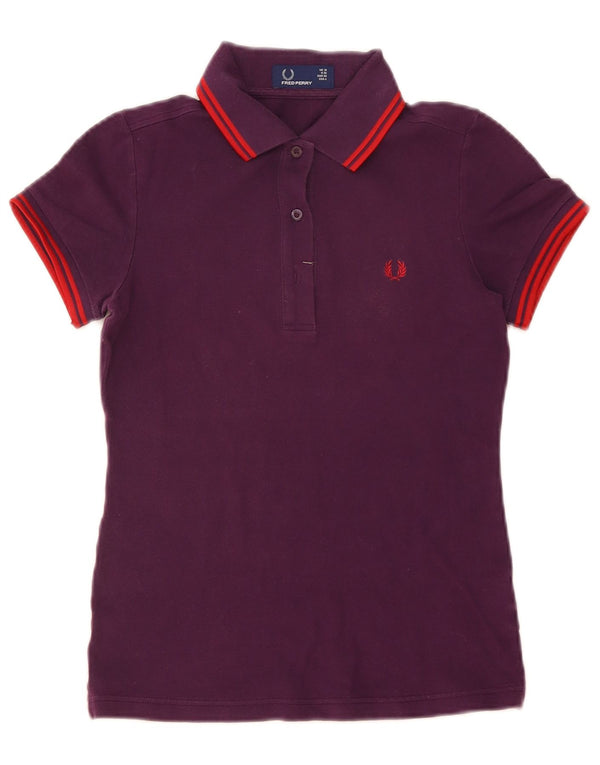 Fred Perry Polo para mujer UK 10 Small Púrpura Algodón
