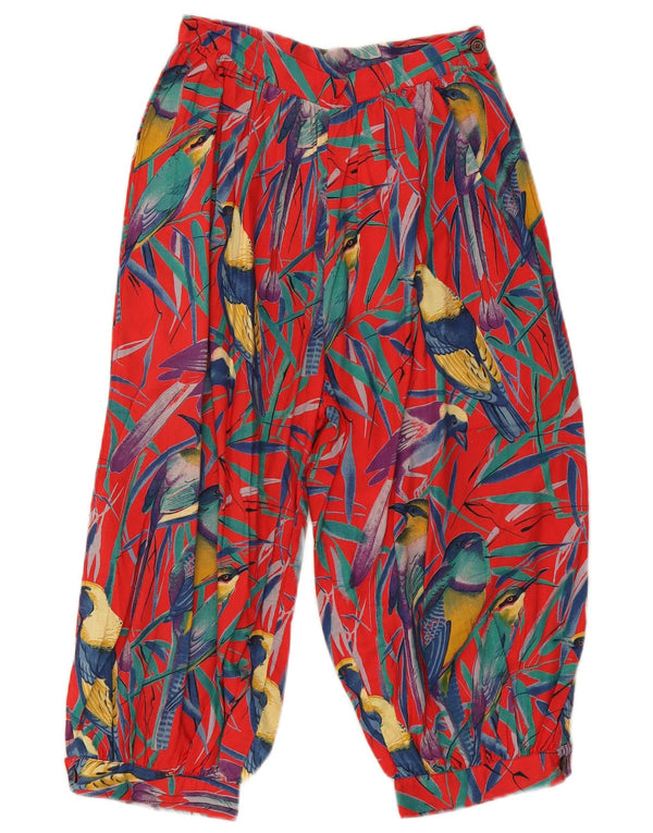 VINTAGE Mujer Capri Harem Pantalones W24 L17 Rojo Animal Print