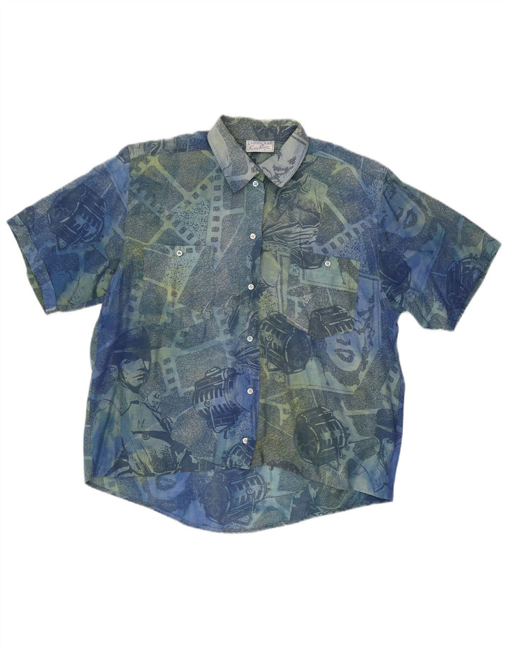 Passport Camisa De Manga Corta Para Hombre Viscosa Geométrica Azul Pequeña