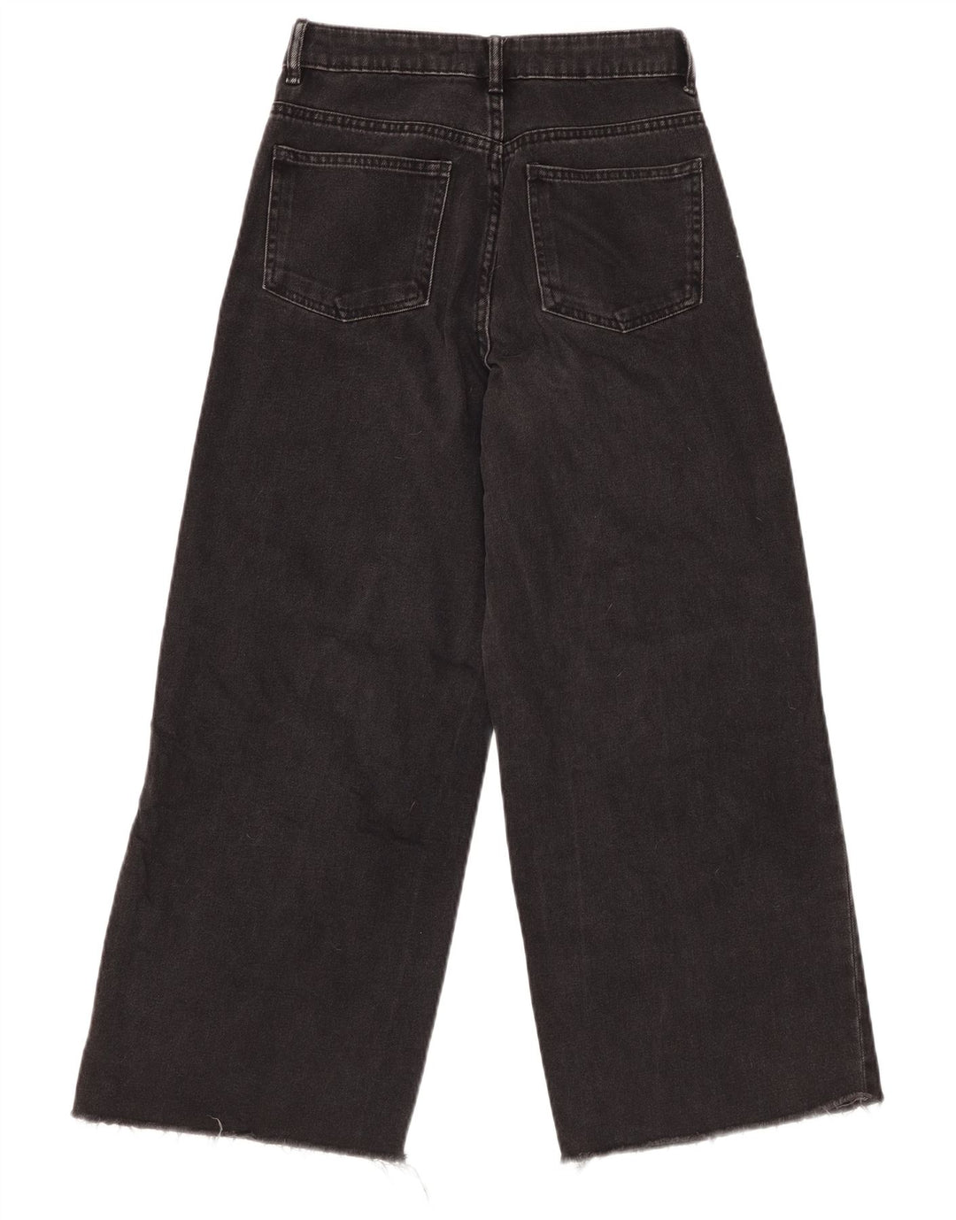 ZARA Mujer Vaqueros Crop De Pierna Ancha De Talle Alto W22 L25 Algodón Negro