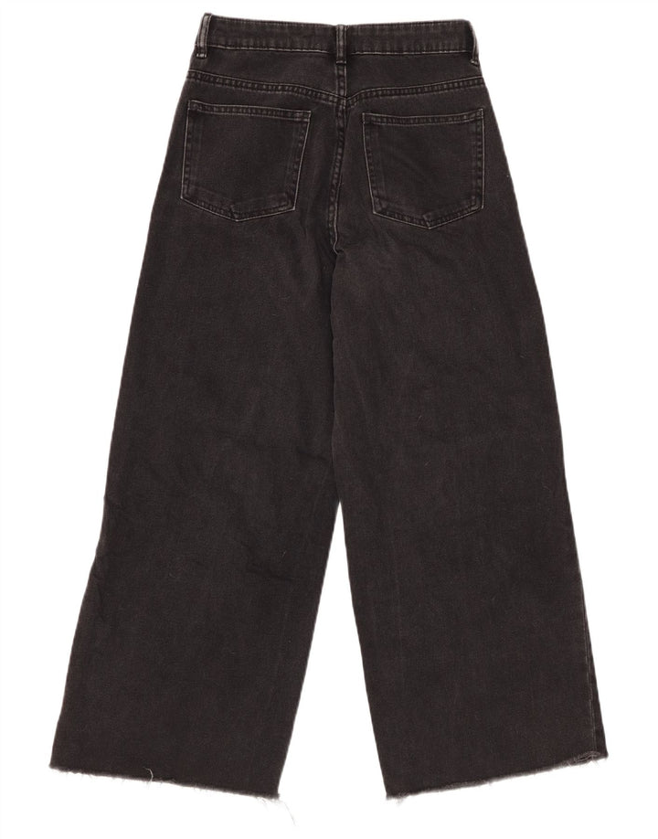 ZARA Mujer Vaqueros Crop De Pierna Ancha De Talle Alto W22 L25 Algodón Negro