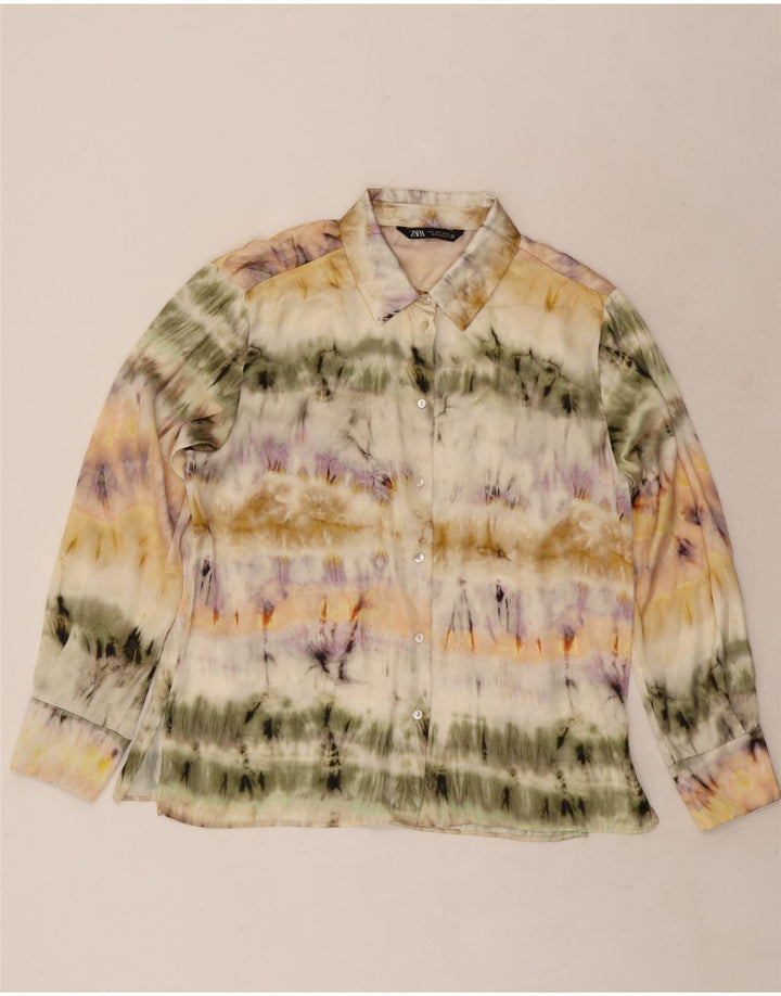 Zara Blusa Camisa Mujer UK 46 Grande Poliéster Tie Dye Multicolor