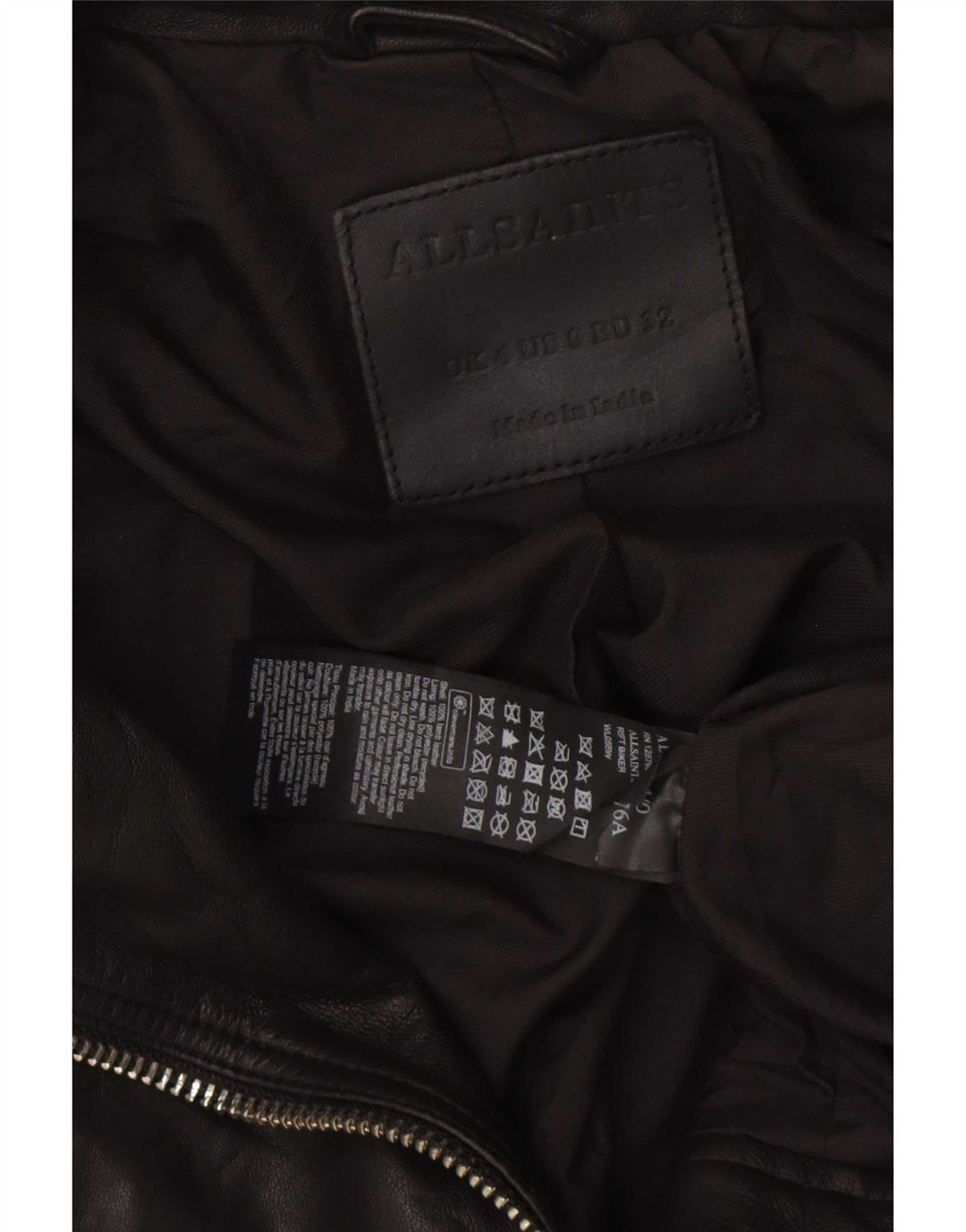 All Saints Chaqueta motera de cuero corta para mujer UK 4 XS Cuero negro