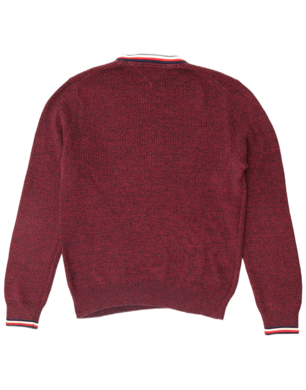 Tommy Hilfiger Jersey con cuello redondo para hombre, suéter medio moteado en burdeos