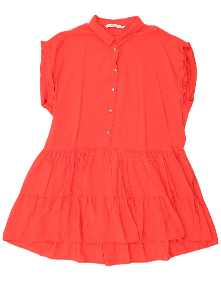 Zara Vestido Básico Mujer UK 46 Grande Viscosa Naranja