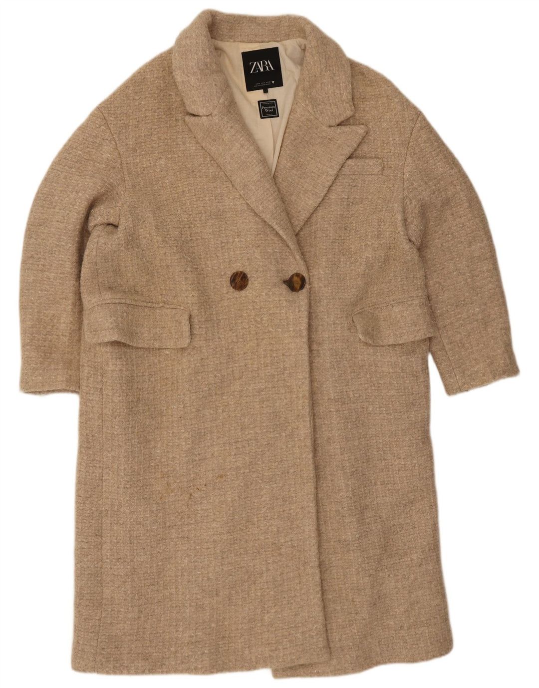Zara Mujer Abrigo Cruzado ES 42 XL Lana Beige