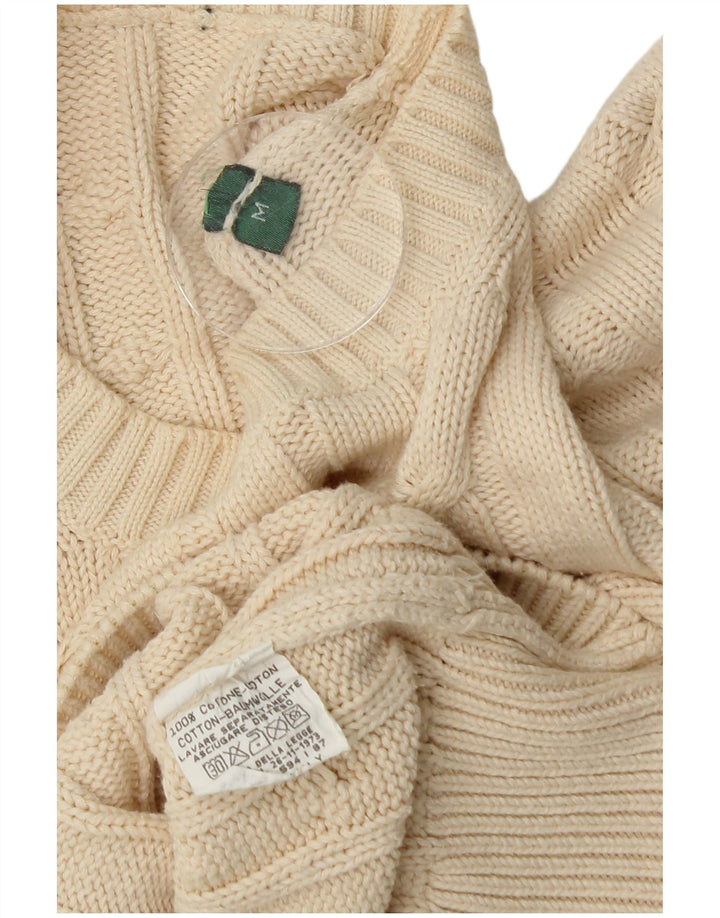 Vintage hombres cuello redondo jersey suéter medio de algodón blanco