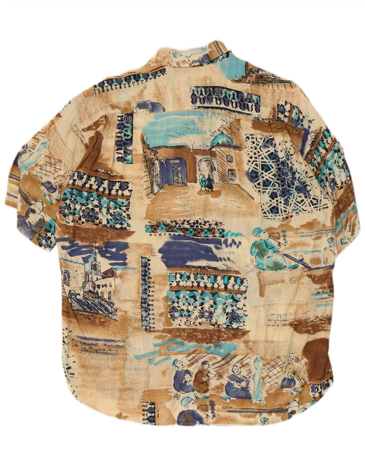 Carrel Camisa de manga corta con estampado abstracto para hombre, talla mediana, multicolor