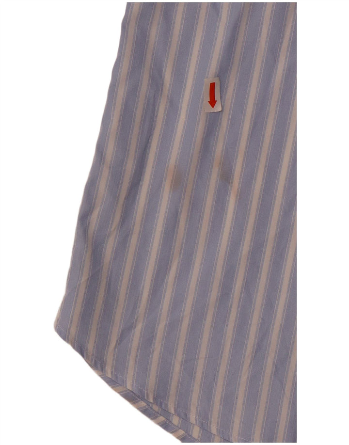 Carrel Camisa Manga Corta Hombre Talla 40 15 1/2 Algodón Rayas Azul Medio