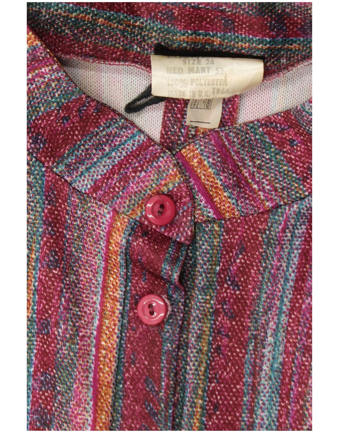 VINTAGE Vestido básico para mujer Reino Unido 26 4XL Poliéster a rayas burdeos