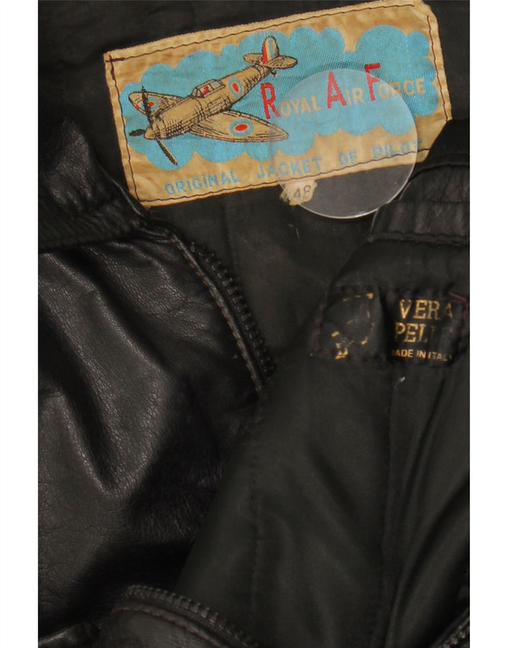 Chaqueta de cuero vintage para hombre IT 48 cuero negro medio