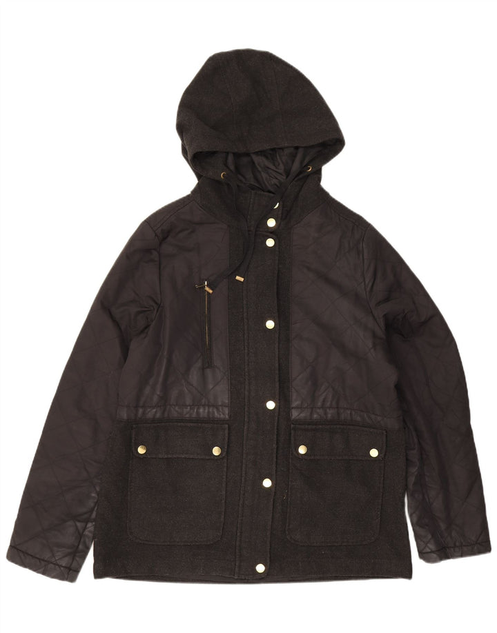 Topshop Chaqueta acolchada con capucha para mujer UK 40 Grande Poliéster negro