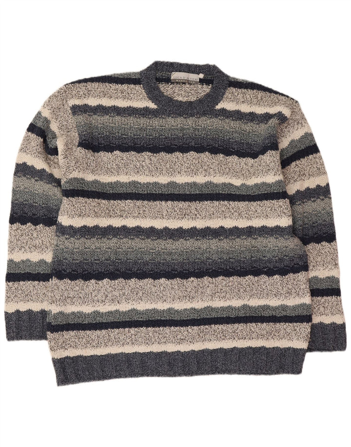 Luca D'altieri - Jersey de cuello redondo para hombre, talla grande, color azul marino a rayas